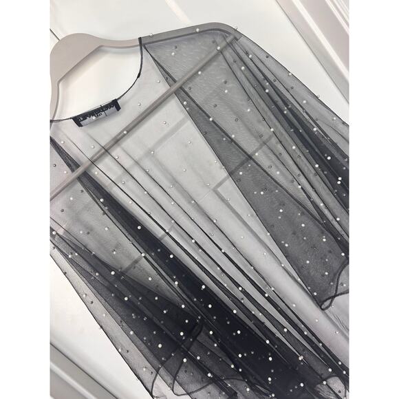 Karl Lagerfeld Paris Women's Embellished Tulle Stole Wrap Sheer Black One Size‎ - Picture 7 of 11